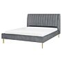 Eu King Size Panel Bed 5ft3 Grey Velvet Slatted Base High Headrest