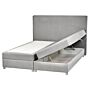 Eu King Size Divan Bed With Storage 5ft3 Light Grey Upholstery With Mattress Beliani