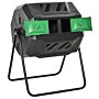 Outsunny 160l Tumbling Compost Bin Outdoor Dual Chamber 360° Rotating Composter W/ Sliding Doors & Solid Steel Frame, Black