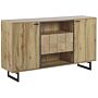 Sideboard Light Wood Particle Board 2 Door Cabinet With 2 Drawers Metal Legs