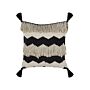 Decorative Cushion Beige And Black Cotton 45 X 45 Cm With Tassels Boho Geometric Pattern Handmade