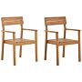 Set Of 2 Garden Chairs Light Acacia Wood Outdoor With Armrests