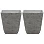 Set Of 2 Plant Pots Grey Stone Polyresin 49 X 49 X 53 Cm Square