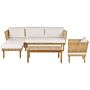 Outdoor Lounge Set Acacia Wood With White Cushions Faux Rattan Armchair Coffee Table Right Hand 4 Seater