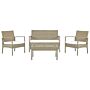 Garden Sofa Set Brown Faux Rattan With White Cushions With Coffee Table 4 Seater