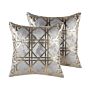 Set Of 2 Decorative Cushions Grey Diamond Geometric Pattern 45 X 45 Cm Foil Print