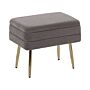 Storage Bench Grey Polyester Velvet Upholstery Golden Iron Legs Glam Design Living Room Footstool