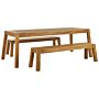 Garden Dining Set 3 Pieces Solid Acacia Wood Rectangular Table 2 Benches Rustic Design