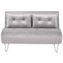 Sofa Bed Grey Velvet 2 Seater Fold-out Sleeper Armless With 2 Cushions Metal Gold Legs