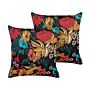 Set Of 2 Decorative Cushions Multicolour Velvet 45 X 45 Cm Leaf And Floral Pattern