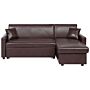 Corner Sofa Bed Dark Brown Faux Leather 3 Seater Left Hand Orientation With Storage