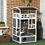 Pawhut Cats Fir Wood 3-tier Waterproof Play House Grey