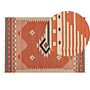 Kilim Area Rug Multicolour Cotton 140 X 200 Cm Reversible Geometric Pattern With Tassels Rectangular