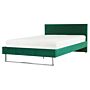 Upholstered Bed Frame Green Velvet Eu King Size 5ft3 160 X 200 Cm Green Headboard Silver Leg