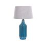 Table Lamp Teal Blue Ceramic Ribbed Base Fabric Shade Ambient Lighting Bedside Table Lamp