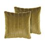 Set Of 2 Throw Cushions Green Polyester 45 X 45 Cm Glam Embossed Zipper Furry