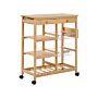 Kitchen Trolley Bamboo Light Wood With Wheels Wine Rack Cart Dining Room Movable