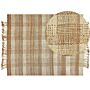 Area Rug Beige Jute 160 X 230 Cm Rectangular With Tassels Geometric Pattern Handwoven