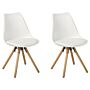 Set Of 2 Dining Chairs White Faux Leather Seat Sleek Wooden Legs Beliani