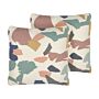 Set Of 2 Decorative Cushions Multicolour Polyester Cotton 45 X 45 Cm Abstract Pattern Paint Print Pillow