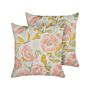 Set Of 2 Decorative Cushions Pink And Blue Multicolour Floral Pattern 45 X 45 Cm