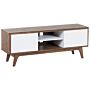 Tv Stand Dark Wood White Storage Shelf Cable Management