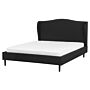 Bed Frame Black Fabric Upholstery Dark Wood Legs King Size 5ft3