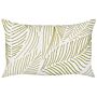 Scatter Cushion White And Green Cotton 30 X 50 Cm Rectangular Handmade Throw Pillow Embroidered Leaves Pattern Flower Motif Removable Cover