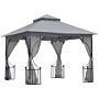 Outsunny 3 X 3 M Garden Gazebo Patio Party Tent Shelter Outdoor Canopy Double Tier Sun Shade Metal Frame Light Grey