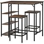 Homcom Dining Table Set Industrial Bar Height With 2 Stools & Side Shelf, 3 Pieces Coffee Table