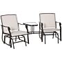 Outsunny Garden Double Glider Rocking Chairs Gliding Love Seat With Middle Table Conversation Set Patio Backyard Relax Outdoor Furniture Beige