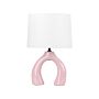 Table Lamp Pink Ceramic Polyester Cotton Drum Shaped Shade Half-round Base