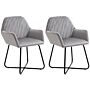 Homcom Modern Accent Chair, Velvet-feel Fabric Upholstered Armchair With Metal Base, Set Of 2, Grey