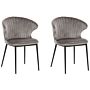 Set Of 2 Dining Chairs Grey Velvet Upholstery Black Legs