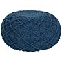 Pouffe Navy Blue Colour Cotton Eps Filling Round ⌀ 50 Cm Macrame Design Boho Style Ottoman