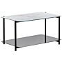 Coffee Table White And Black Steel Glass 77 X 47 Cm Rectangular Marble Effect Tempered Glass Top