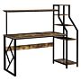 Homcom Computer Desk With Shelves Home Office Study Table With 6 Tier Storage Industrial Workstation For Small Spaces Rustic Brown