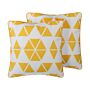 Set Of 2 Decorative Cushions Yellow Triangles 45 X 45 Cm Geometric Pattern