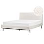 Slatted Bed Frame Off White Polyester Boucle Fabric Upholstered 5ft3 Eu King Size