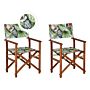 Set Of 2 Garden Director's Chairs Dark Wood With Grey Acacia Toucan Pattern Replacement Fabric Folding