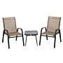 Outsunny 3 Pieces Outdoot Bistro Set, Patio Stackable Armchairs With Breathable Mesh Fabric And Psc Board Coffee Table, Brown