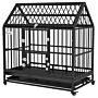 Pawhut 48" Heavy Duty Dog Crate On Wheels, With Removable Tray, Openable Top, For L, Xl Dogs - Black