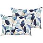 Set Of 2 Garden Cushions Blue Polyester 40 X 60 Leaf Pattern Modern Outdoor Decoration Water Resistant