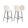 Set Of 2 Bar Chairs White Armless Leg Caps Boucle Black Iron Legs Contemporary Retro Design Dining Room Seating Beliani