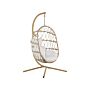 Swing Egg Chair Beige Rope Metal Stand Soft Sitting Cushion Boho Rustic Living Room Terrace