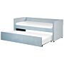 Trundle Bed Light Blue Velvet Eu Single Wooden Slats Daybed Glamour Decorative Studs