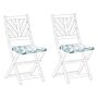 Set Of 2 Outdoor Seat Cushions Light Blue And White Geometric Triangle Pattern String Tied Uv Resistant Set Pad