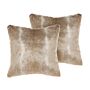 Set Of 2 Throw Cushions Brown Acrylic 45 X 45 Cm Boho Solid Colour Zipper Furry