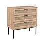 Rattan 3 Drawer Chest Light Manufactured Wood With Rattan Front Drawers Sideboard Front Black Frame Metal Legs