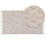 Area Rug Beige Cotton 80 X 150 Cm Tufted Moroccan Quatrefoil Pattern Tassels